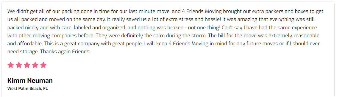 customer review friends moving